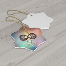 Load image into Gallery viewer, Alpha and Omega Infinity Loop Ceramic Ornament, Heart, Star, Snowflake, Round Shapes

