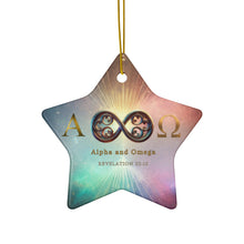 Load image into Gallery viewer, Alpha and Omega Infinity Loop Ceramic Ornament, Heart, Star, Snowflake, Round Shapes
