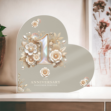 Load image into Gallery viewer, First Year Anniversary Mother of Pearl Acrylic Heart
